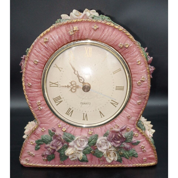 Beautiful Ganz Quartz Pink Floral Clock (doesn't work, may need battery ) - Picture 2 of 12